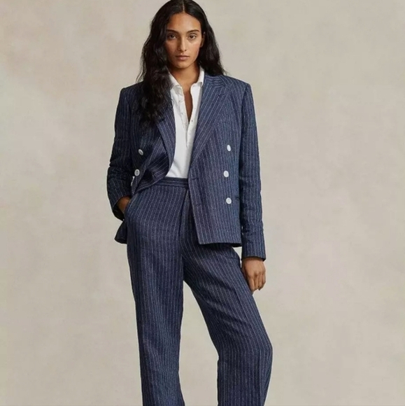 New.Polo Ralph Lauren Pinstripe Double Breasted Linen Blazer NWT Size 2 - Picture 2 of 6